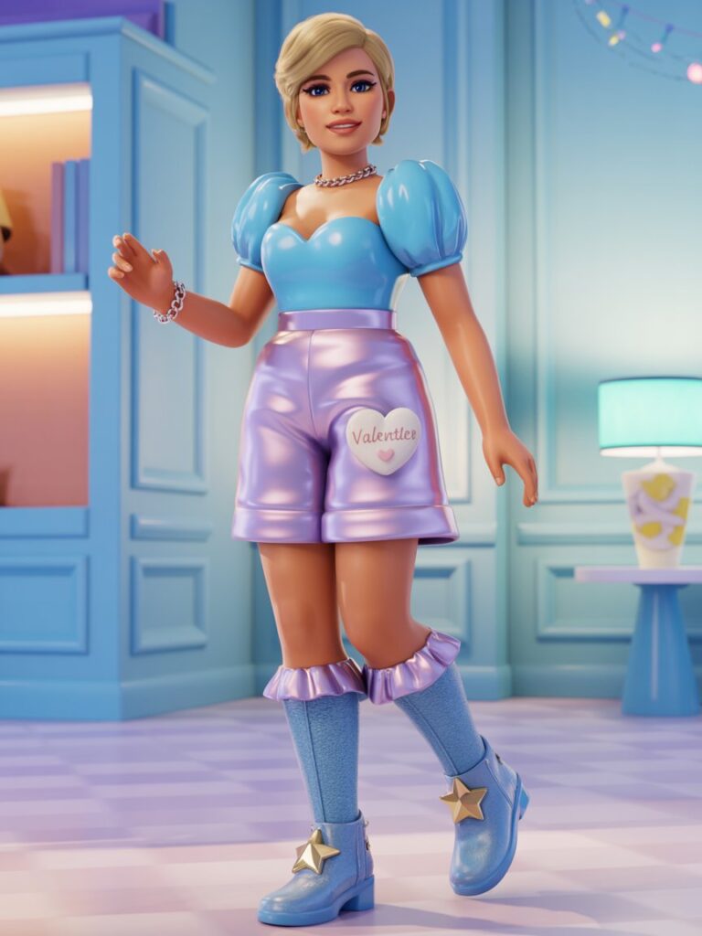 Baby blue puffy sleeves + Valentine’s shorts in silk lavender + non-VIP