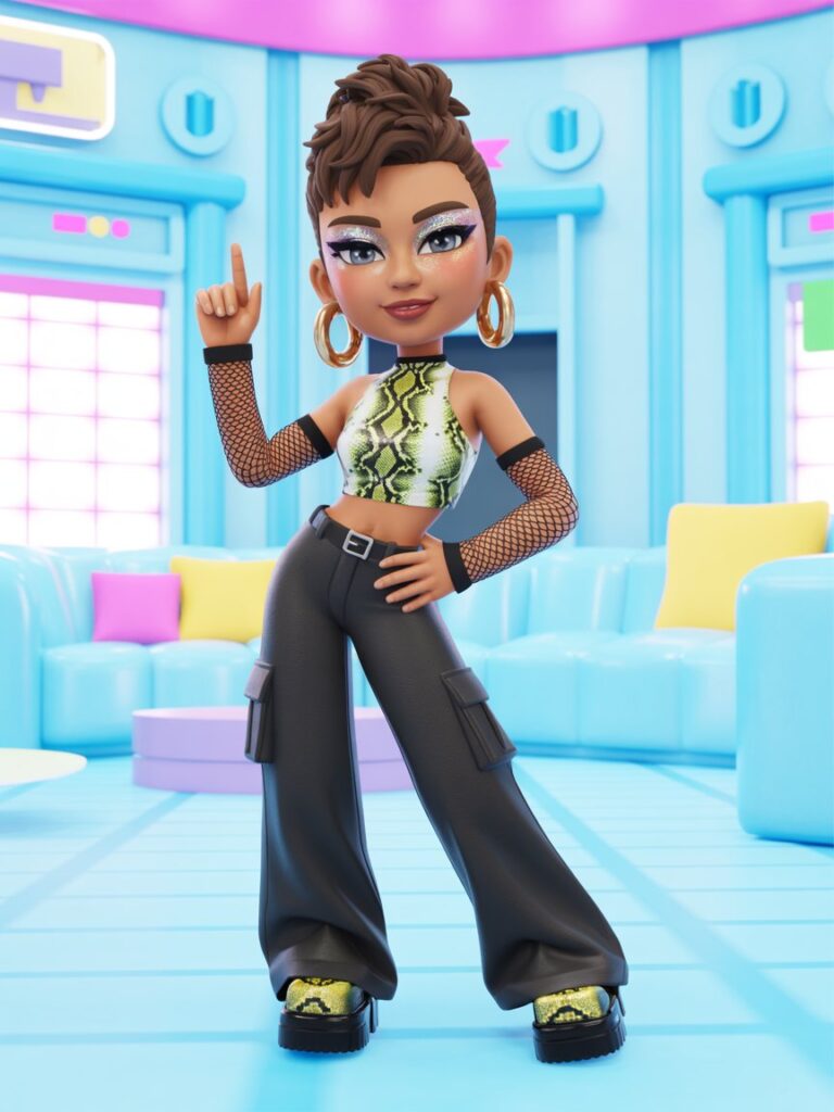 Britney Spears Y2K fashion recreation affordable python crop top low-rise cargos Y2K popstar dress to impress outfit