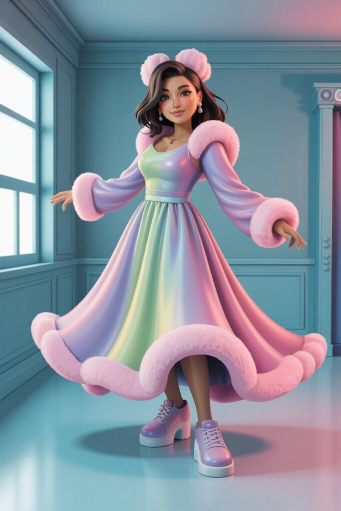 Dress to Impress plushcore runway looks using VIP and code items.