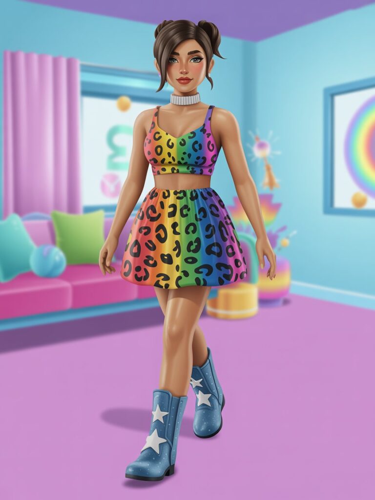 Rainbow bubble pop dress to impress with leopard print