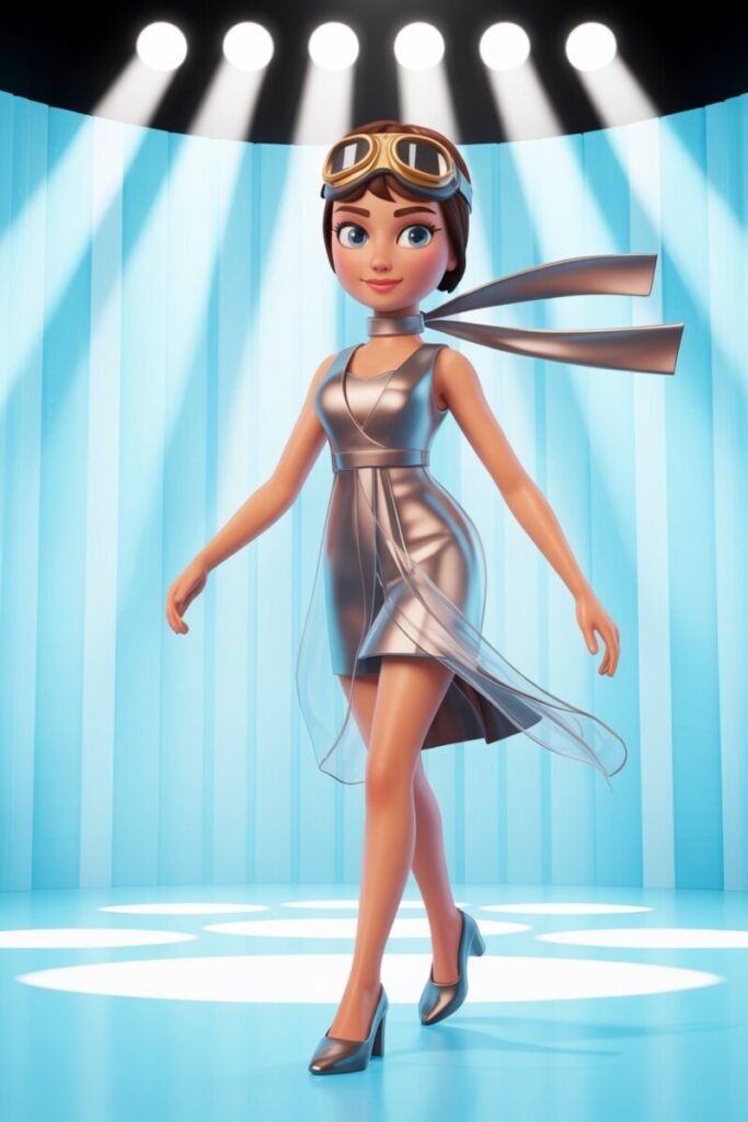 Screenshot your avatar from a three-quarter angle with scarf mid-flutter, goggles pushed up, runway lights behind you.