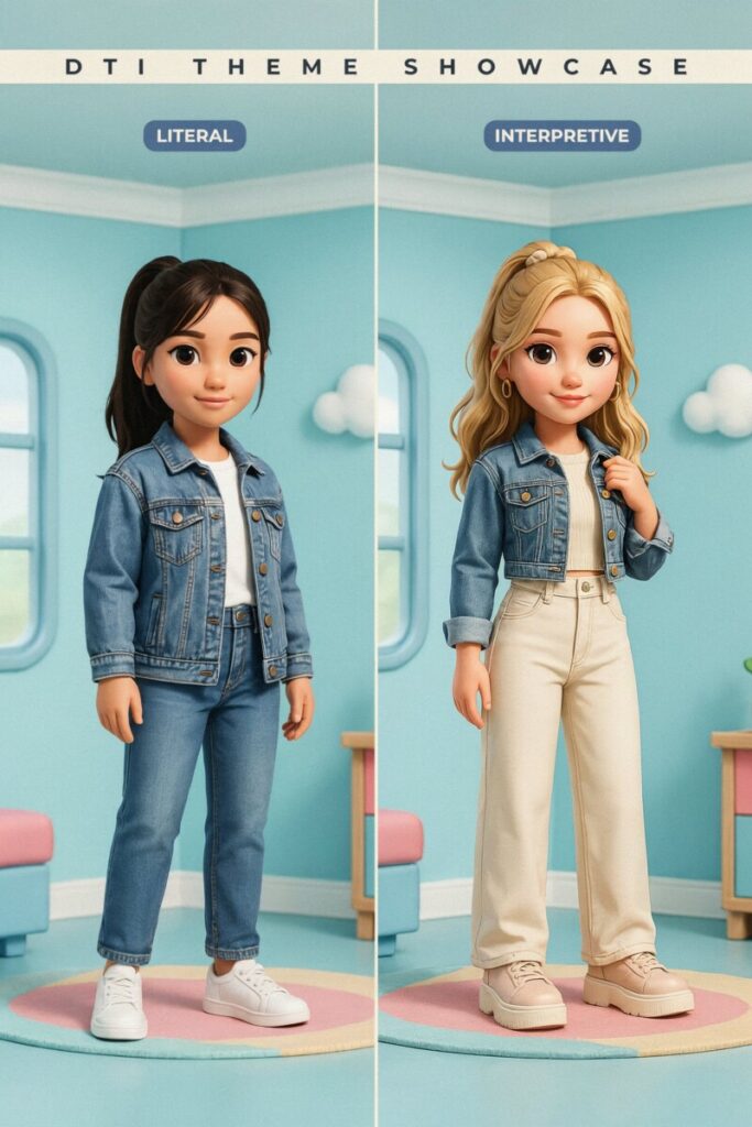 Comparison of a basic versus advanced layered outfit in Roblox Dress to Impress